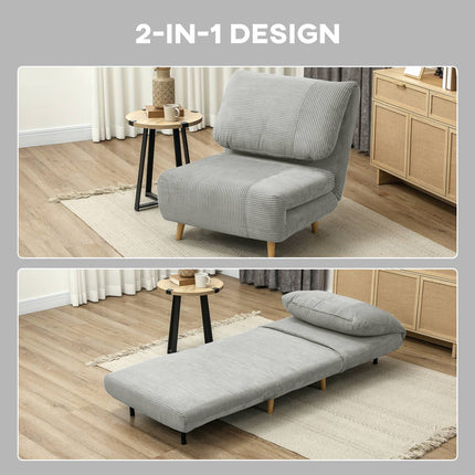 Adjustable folding sofa bed - Corduroy Look, Grey, 82x89x83 cm