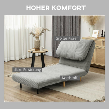 Adjustable folding sofa bed - Corduroy Look, Grey, 82x89x83 cm