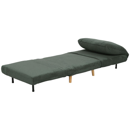 Grünes, verstellbares Cord-Schlafsofa zum Zusammenklappen – 82 x 89 x 83 cm