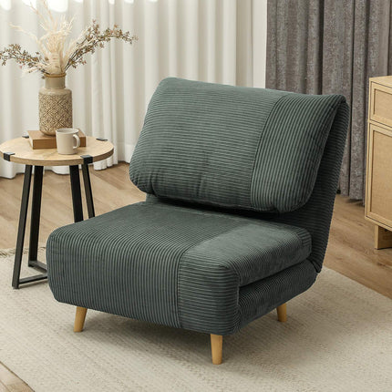Grünes, verstellbares Cord-Schlafsofa zum Zusammenklappen – 82 x 89 x 83 cm