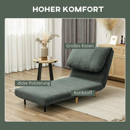 Grünes, verstellbares Cord-Schlafsofa zum Zusammenklappen – 82 x 89 x 83 cm