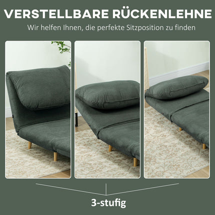 Grünes, verstellbares Cord-Schlafsofa zum Zusammenklappen – 82 x 89 x 83 cm