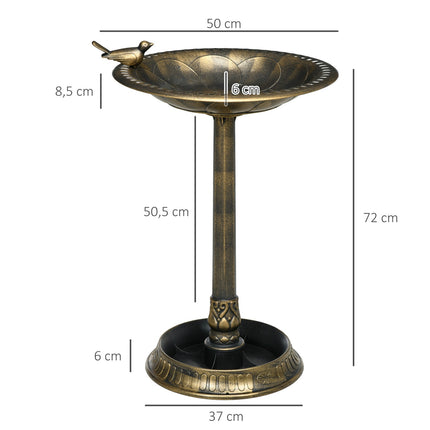 Bain d'oiseaux sur pied 2 en 1, bain d'oiseaux en plastique, bassin à oiseaux résistant au gel, bol d'eau hivernal pour oiseaux sauvages, bol d'eau, point d'eau pour jardin, terrasse, balcon, 50 x 50 x 72 cm, bronze