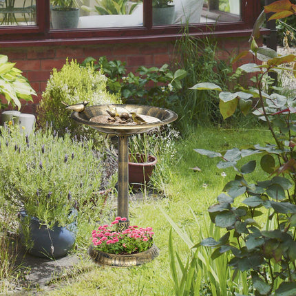 Bain d'oiseaux sur pied 2 en 1, bain d'oiseaux en plastique, bassin à oiseaux résistant au gel, bol d'eau hivernal pour oiseaux sauvages, bol d'eau, point d'eau pour jardin, terrasse, balcon, 50 x 50 x 72 cm, bronze