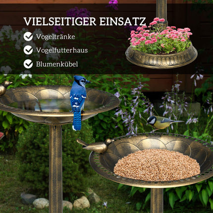 Bain d'oiseaux sur pied 2 en 1, bain d'oiseaux en plastique, bassin à oiseaux résistant au gel, bol d'eau hivernal pour oiseaux sauvages, bol d'eau, point d'eau pour jardin, terrasse, balcon, 50 x 50 x 72 cm, bronze