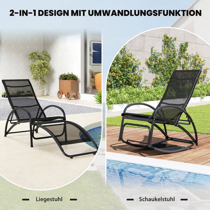 2 in 1 sun lounger convertible rocking chair with backrest and curved armrests gray