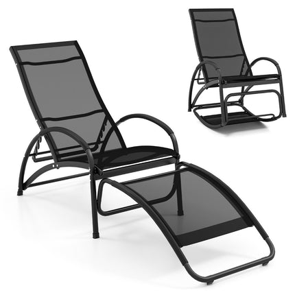 2 in 1 sun lounger convertible rocking chair with backrest and curved armrests gray