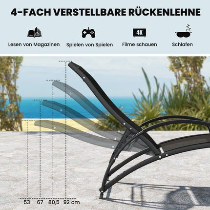 2 in 1 sun lounger convertible rocking chair with backrest and curved armrests gray