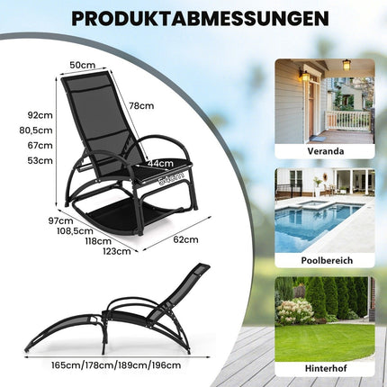2 in 1 sun lounger convertible rocking chair with backrest and curved armrests gray