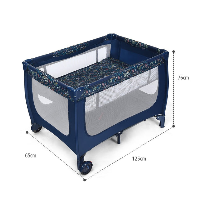 2 in 1 Reisebett &amp; Laufstall faltbares Kinderbett 125 x 65 x 76 cm blau