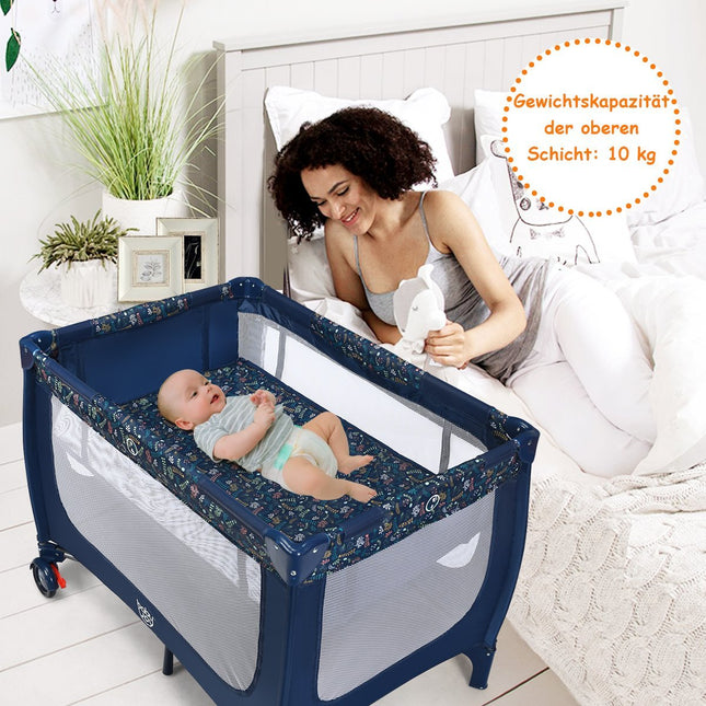 2 in 1 Reisebett &amp; Laufstall faltbares Kinderbett 125 x 65 x 76 cm blau