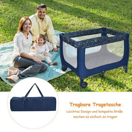 2 in 1 Reisebett &amp; Laufstall faltbares Kinderbett 125 x 65 x 76 cm blau