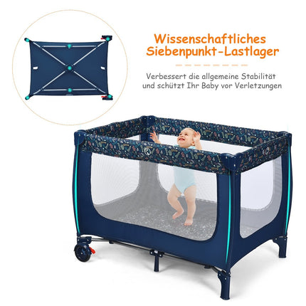 2 in 1 Reisebett &amp; Laufstall faltbares Kinderbett 125 x 65 x 76 cm blau