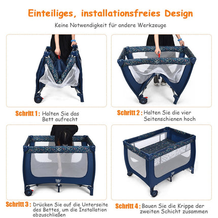 2 in 1 Reisebett &amp; Laufstall faltbares Kinderbett 125 x 65 x 76 cm blau