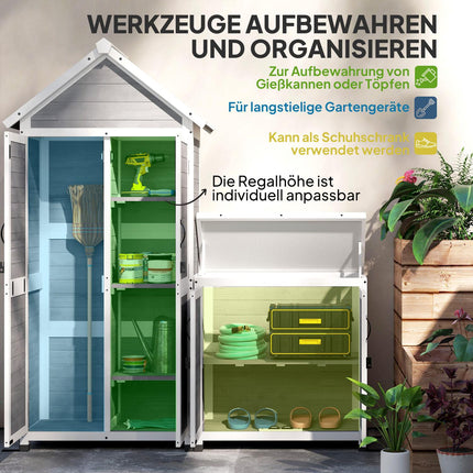 2-in-1 Gerätehaus aus Holz, abschließbar, wetterfest, 89x51x182cm