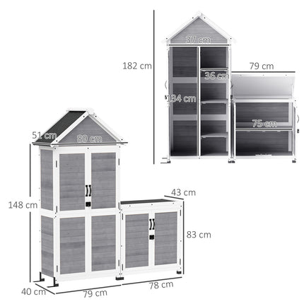 2-in-1 Gerätehaus aus Holz, abschließbar, wetterfest, 89x51x182cm