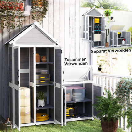 2-in-1 Gerätehaus aus Holz, abschließbar, wetterfest, 89x51x182cm