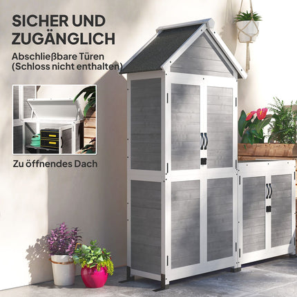 2-in-1 Gerätehaus aus Holz, abschließbar, wetterfest, 89x51x182cm