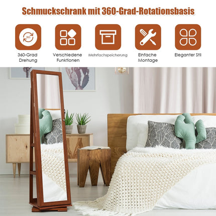 2 in 1 wooden jewelry cabinet & ladder shelf with full-length mirror 39 x 39 x 161 cm brown