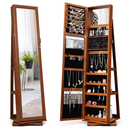 2 in 1 wooden jewelry cabinet & ladder shelf with full-length mirror 39 x 39 x 161 cm brown