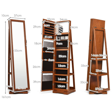 2 in 1 wooden jewelry cabinet & ladder shelf with full-length mirror 39 x 39 x 161 cm brown
