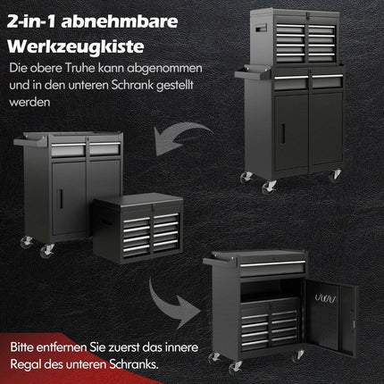 2 in 1 workshop trolley including case & 8 compartments & hooks & adjustable shelf 100 kg load capacity