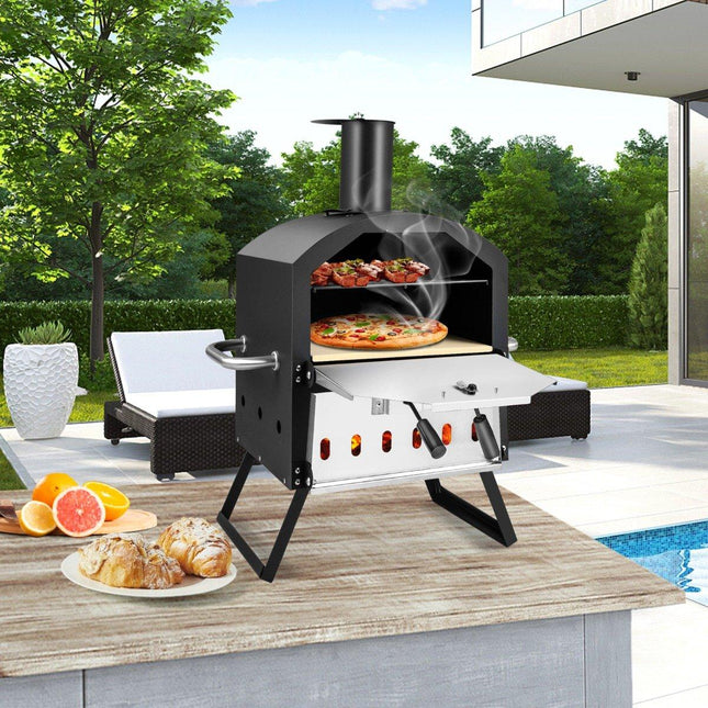 2-lagiger Pizzaofen mit Grillrost &amp; Pizzastein &amp; Pizzaschaufel &amp; wasserdichter Abdeckung