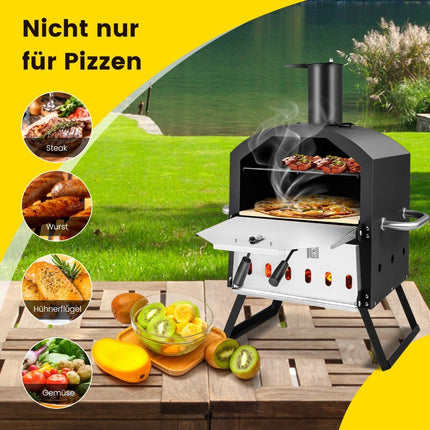 2-lagiger Pizzaofen mit Grillrost &amp; Pizzastein &amp; Pizzaschaufel &amp; wasserdichter Abdeckung