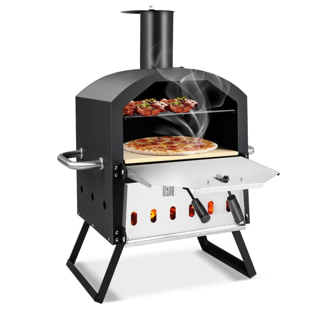 2-lagiger Pizzaofen mit Grillrost &amp; Pizzastein &amp; Pizzaschaufel &amp; wasserdichter Abdeckung