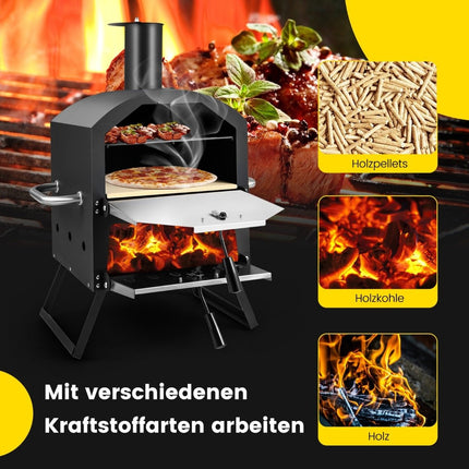 2-lagiger Pizzaofen mit Grillrost &amp; Pizzastein &amp; Pizzaschaufel &amp; wasserdichter Abdeckung
