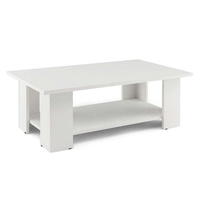 2-stufiger Couchtisch aus Holz, Beistelltisch, belastbar bis 125 kg, 90 x 52 x 32 cm, weiß