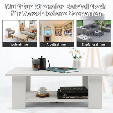 2-stufiger Couchtisch aus Holz, Beistelltisch, belastbar bis 125 kg, 90 x 52 x 32 cm, weiß
