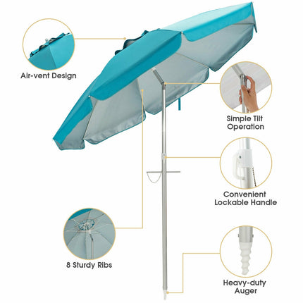 2m Beach Umbrella With Tilt, UPF 50+, Carry Bag, Blue