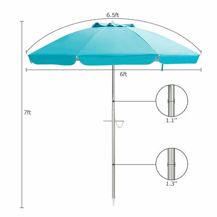 2m Beach Umbrella With Tilt, UPF 50+, Carry Bag, Blue