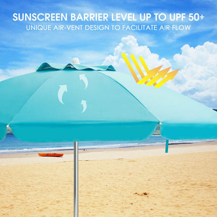 2m Beach Umbrella With Tilt, UPF 50+, Carry Bag, Blue