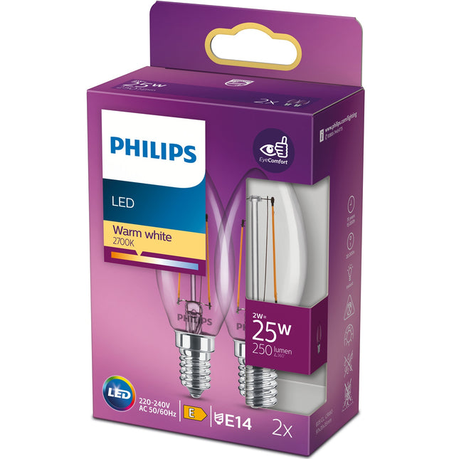 2 ks LED žárovka E14 Crown 2W (25W) čirá 250lm