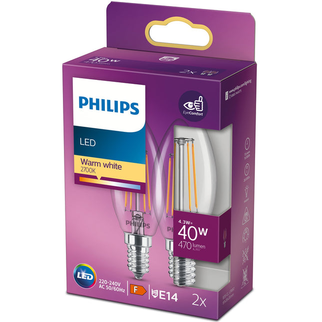 2 ks LED žárovka E14 Crown 4.3W (40W) čirá 470lm