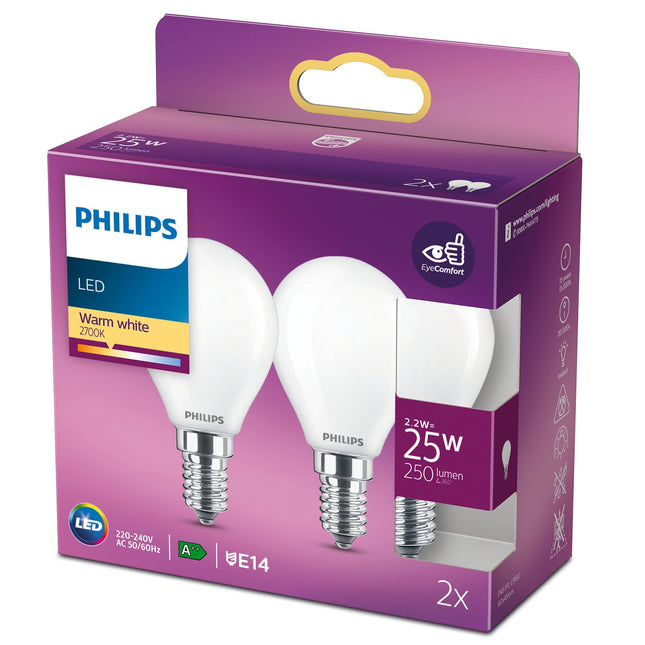 2 ks LED žárovka E14 globe 25W matná 250lm
