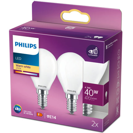 Lot de 2 ampoules LED E14 Globe 4,3 W (40 W) Givrée 470 lm