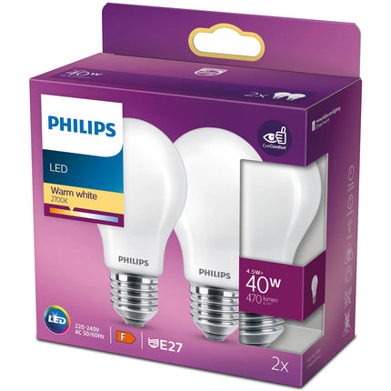 Lot de 2 ampoules LED E27 normales 40 W givrées 470 lm