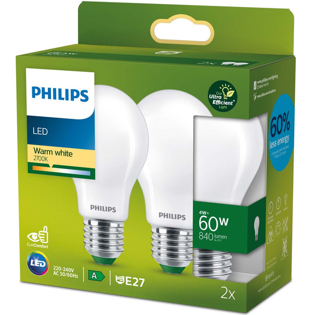 2er-Pack LED E27 Normal 4W (60W) Matt 840lm 2700K Energieklasse A