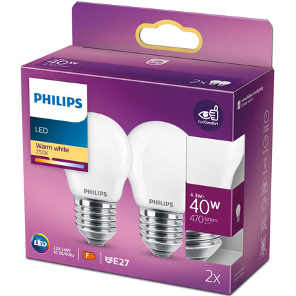 Lot de 2 ampoules LED E27 P45 Globe 40 W Givré 470 lm