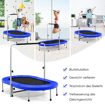 2 Personen Trampolin mit höhenverstellbarem Haltegriff Minitrampolin 154 x 90 x 92 -132 cm Blau