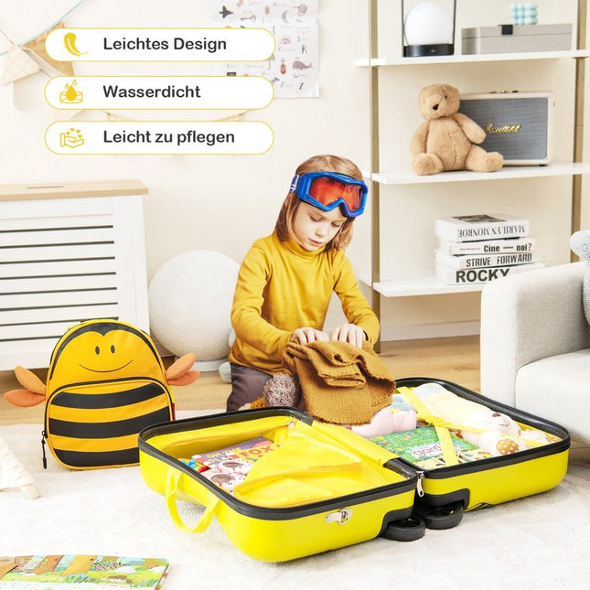 2-teiliger Kinderkoffer + Rucksack 47 cm langer Aufsitzkoffer und 30 cm breiter Rucksack Gelb