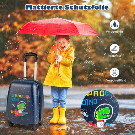 2-teiliger Kinderkoffer + Rucksack Kindertrolley aus Kunststoff Kinderkofferset Weltraum Dinosaurier