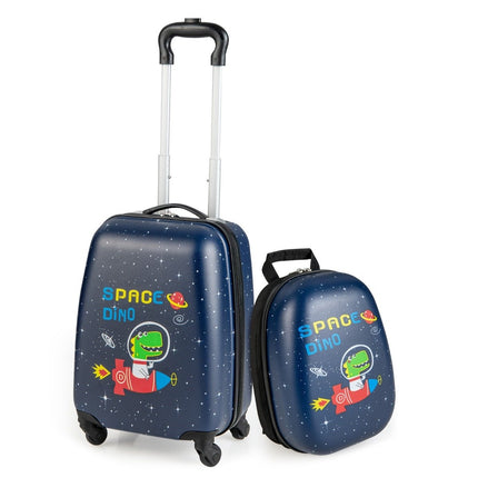 2-teiliger Kinderkoffer + Rucksack Kindertrolley aus Kunststoff Kinderkofferset Weltraum Dinosaurier