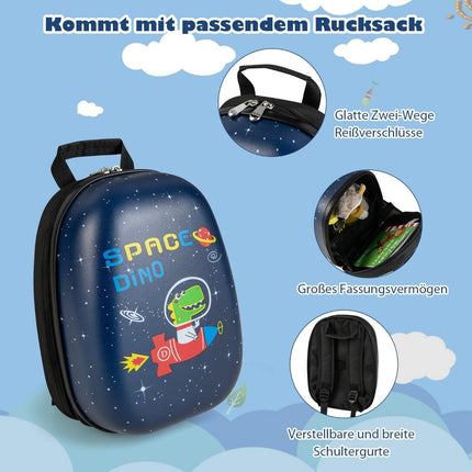 2-teiliger Kinderkoffer + Rucksack Kindertrolley aus Kunststoff Kinderkofferset Weltraum Dinosaurier