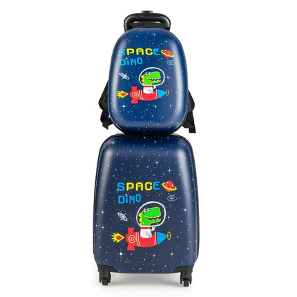2-teiliger Kinderkoffer + Rucksack Kindertrolley aus Kunststoff Kinderkofferset Weltraum Dinosaurier