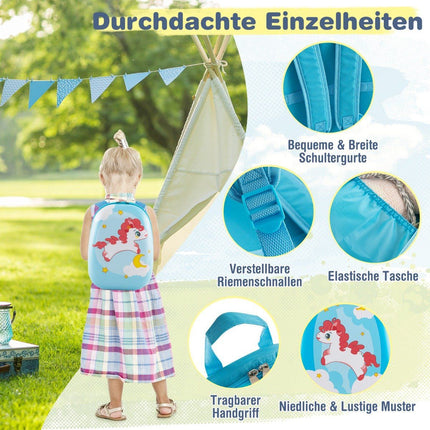 2-teiliger Kinderkoffer + Rucksack aus Kunststoff Kindertrolley Kindergepäck 12"+16" Blaues Pferd