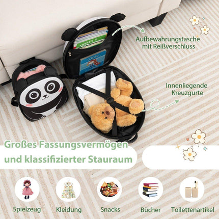 2-piece children's suitcase & backpack with wheels & 3-stage telescopic handle 12"+16" children's trolley Panda